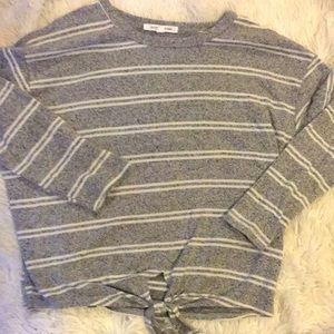 NWOT Caution To The Wind Gray and White Striped Long Sleeve Sweater Shirt